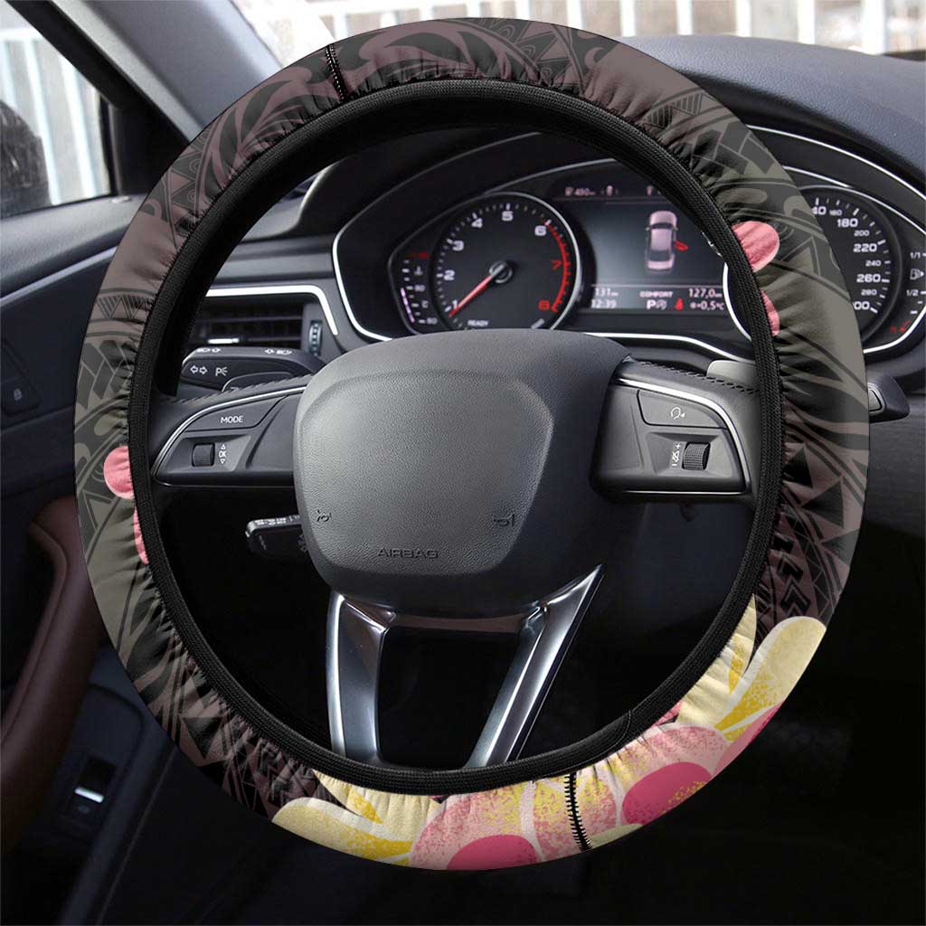 Polynesia Valentine's Day Steering Wheel Cover Hammerhead Shark Plumeria With Polynesian Pattern