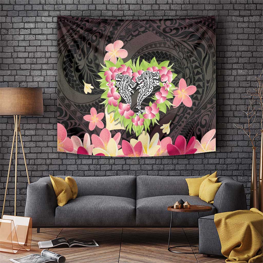 Polynesia Valentine's Day Tapestry Hammerhead Shark Plumeria With Polynesian Pattern