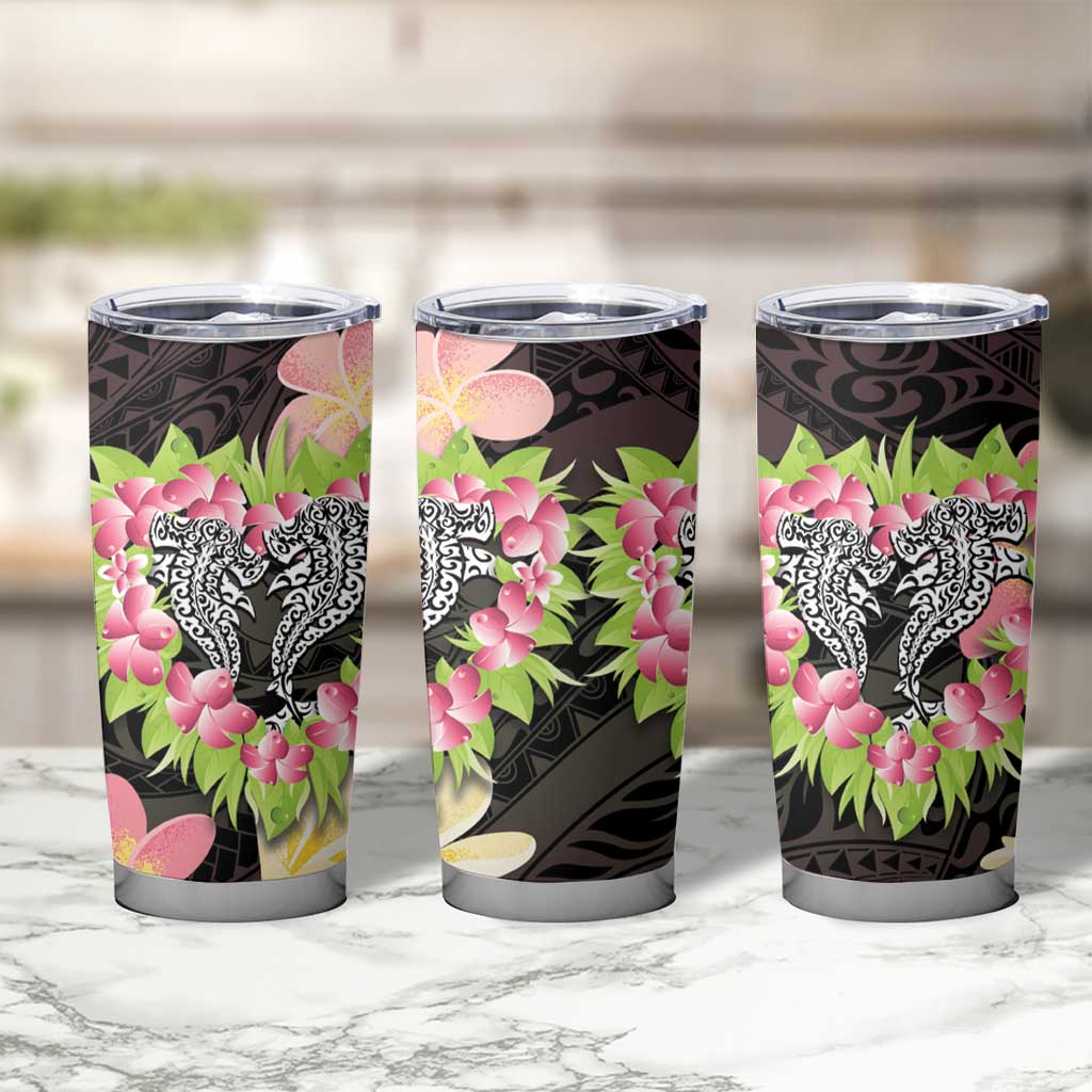 Polynesia Valentine's Day Tumbler Cup Hammerhead Shark Plumeria With Polynesian Pattern