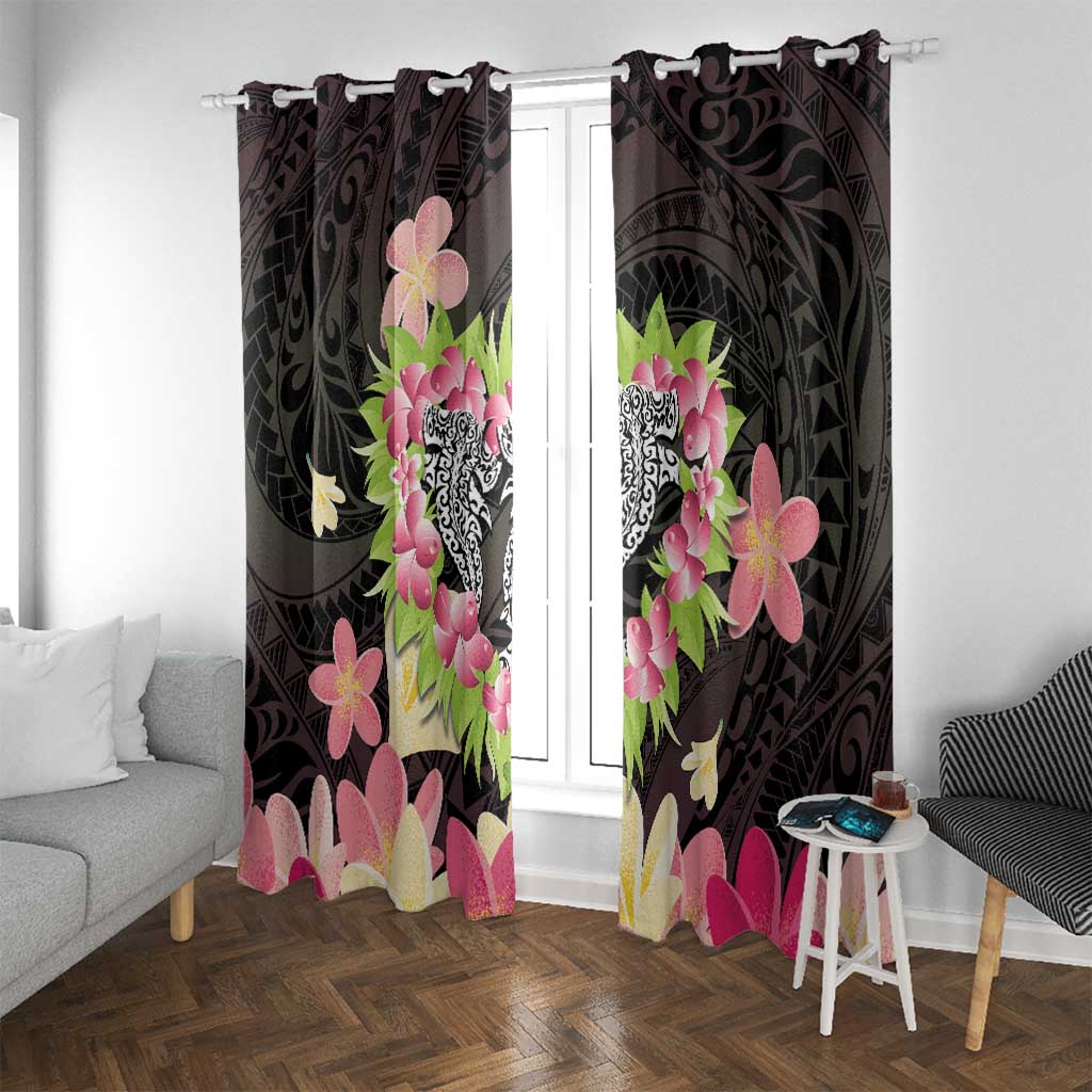 Polynesia Valentine's Day Window Curtain Hammerhead Shark Plumeria With Polynesian Pattern