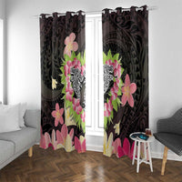 Polynesia Valentine's Day Window Curtain Hammerhead Shark Plumeria With Polynesian Pattern
