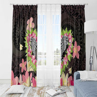 Polynesia Valentine's Day Window Curtain Hammerhead Shark Plumeria With Polynesian Pattern