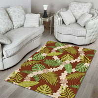 Brown Hawaii Plumeria Lei With Tropical Leaves Area Rug