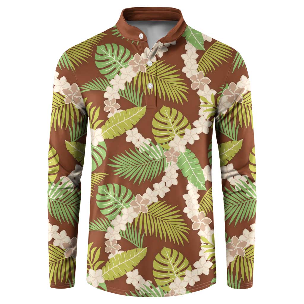 Brown Hawaii Plumeria Lei With Tropical Leaves Button Sweatshirt