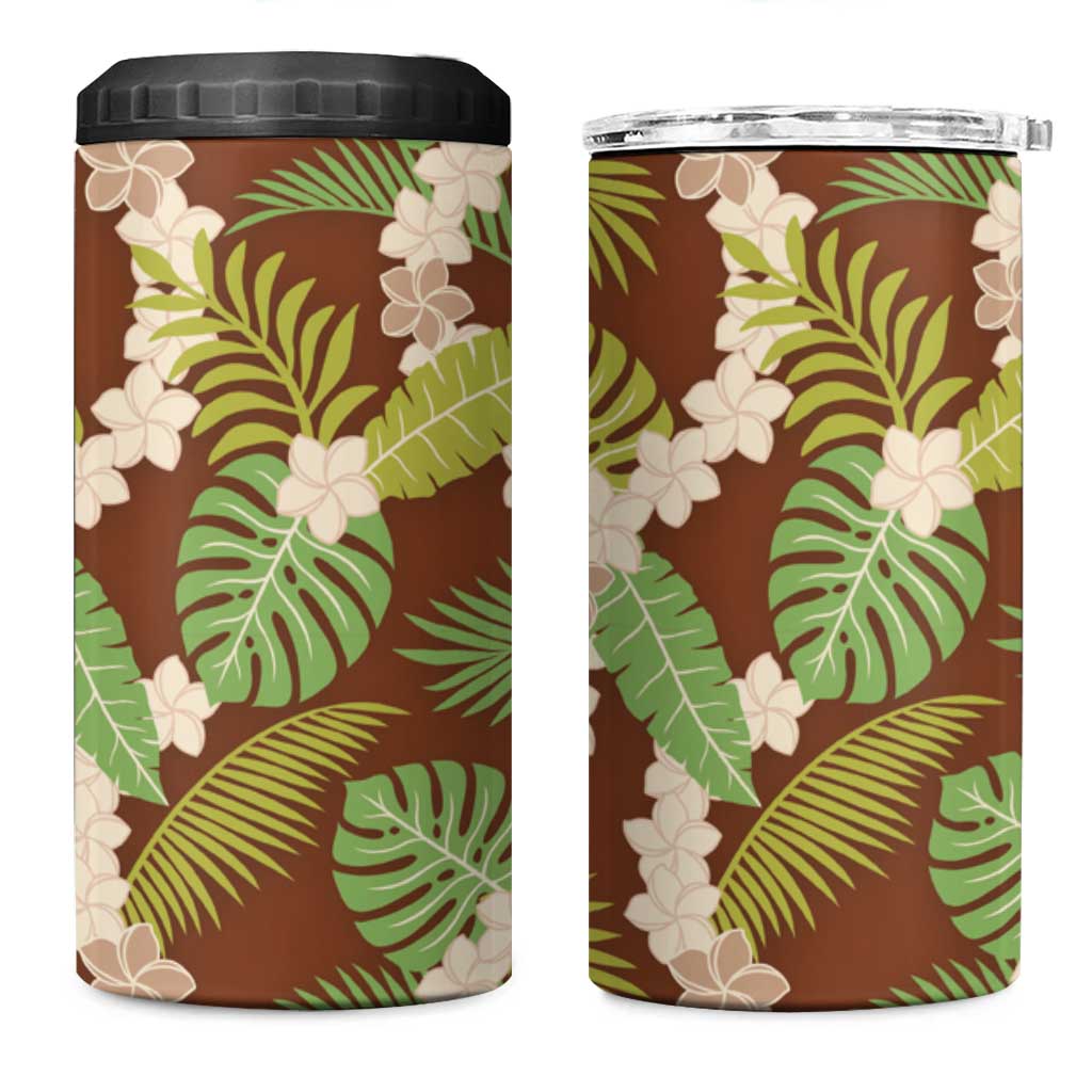 Brown Hawaii Plumeria Lei With Tropical Leaves 4 in 1 Can Cooler Tumbler