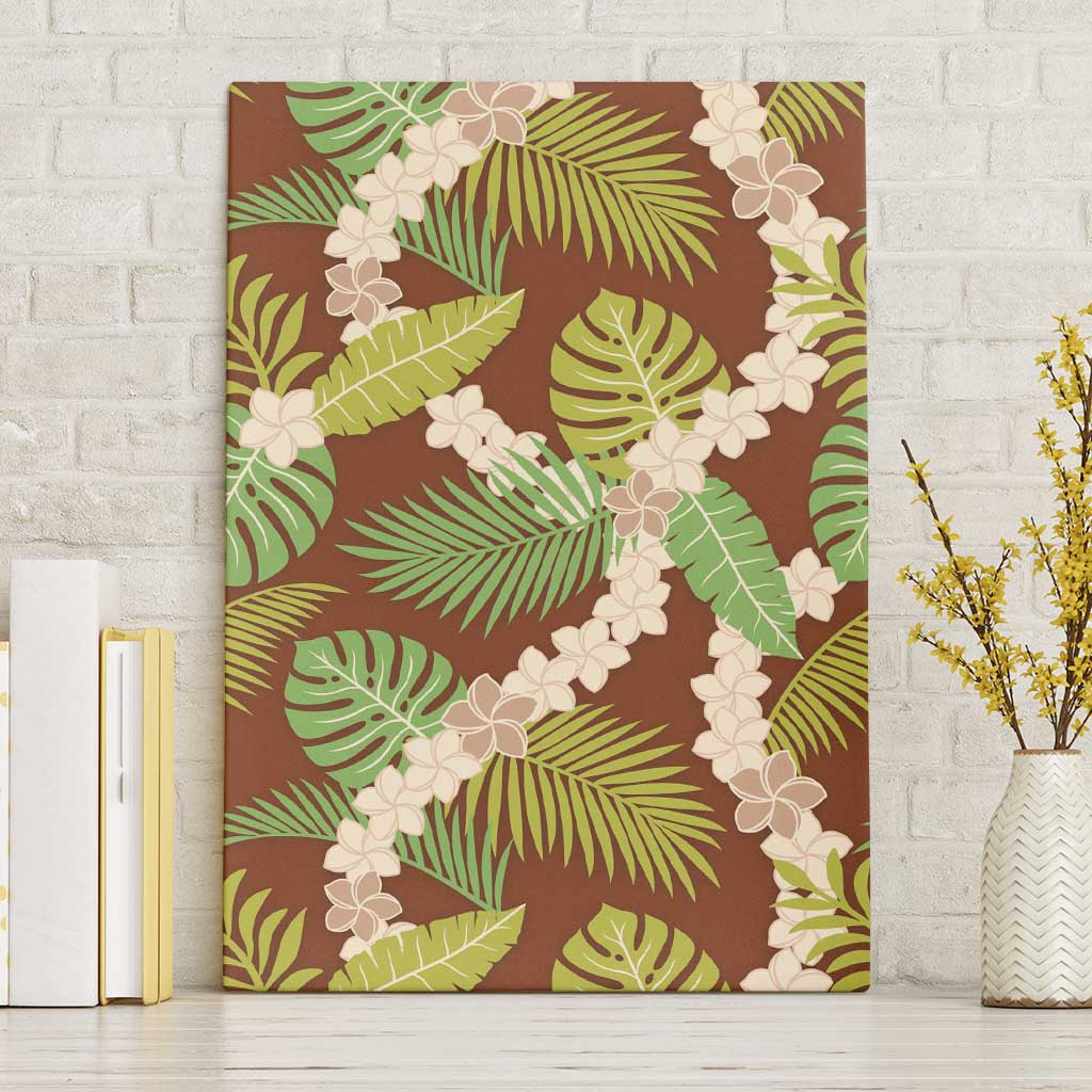 Brown Hawaii Plumeria Lei With Tropical Leaves Canvas Wall Art