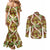 Brown Hawaii Plumeria Lei With Tropical Leaves Couples Matching Mermaid Dress and Long Sleeve Button Shirt