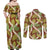 Brown Hawaii Plumeria Lei With Tropical Leaves Couples Matching Off Shoulder Maxi Dress and Long Sleeve Button Shirt