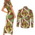 Brown Hawaii Plumeria Lei With Tropical Leaves Couples Matching Short Sleeve Bodycon Dress and Long Sleeve Button Shirt