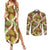 Brown Hawaii Plumeria Lei With Tropical Leaves Couples Matching Summer Maxi Dress and Long Sleeve Button Shirt