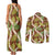 Brown Hawaii Plumeria Lei With Tropical Leaves Couples Matching Tank Maxi Dress and Long Sleeve Button Shirt