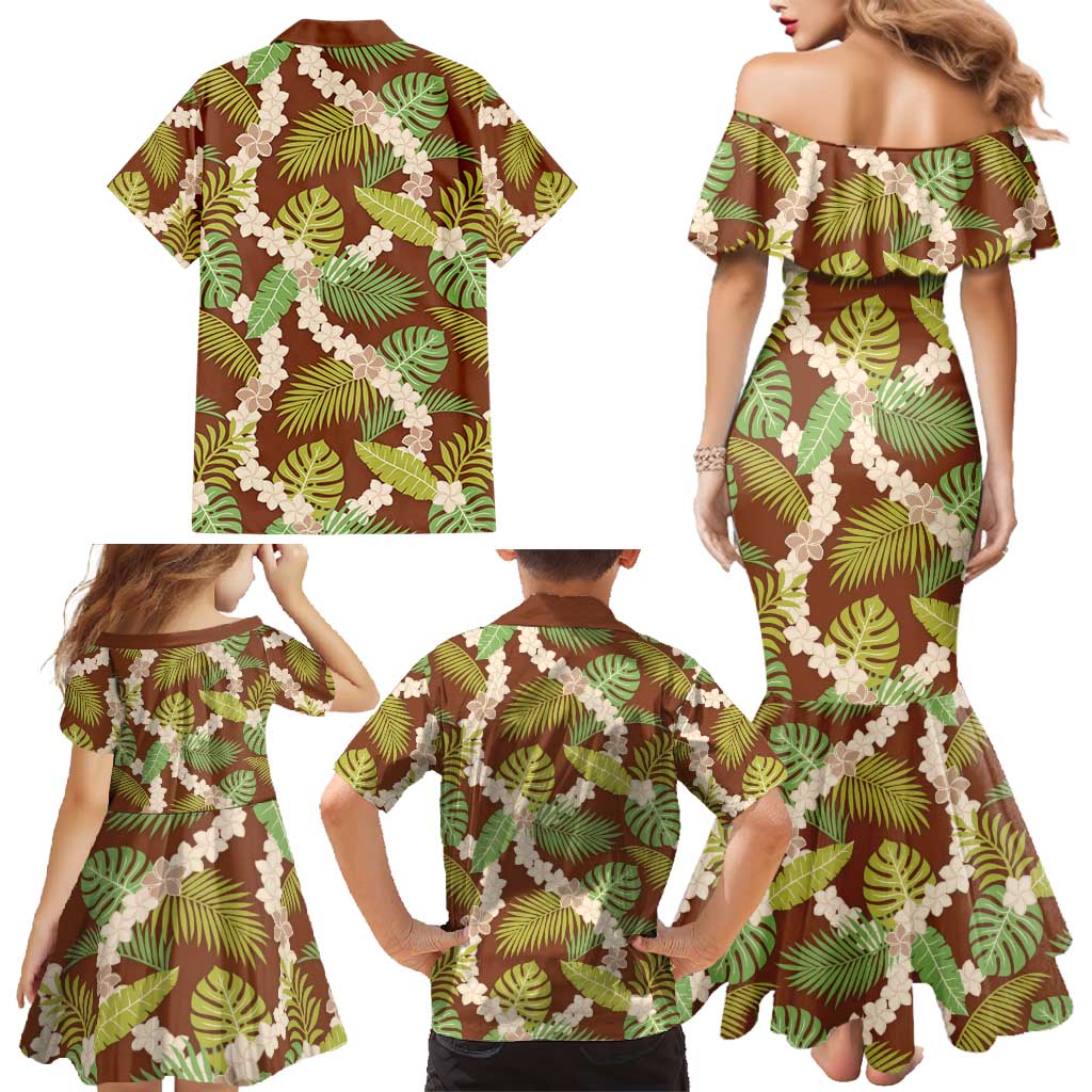 Brown Hawaii Plumeria Lei With Tropical Leaves Family Matching Mermaid Dress and Hawaiian Shirt LT14 - Polynesian Pride