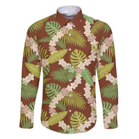 Brown Hawaii Plumeria Lei With Tropical Leaves Family Matching Mermaid Dress and Hawaiian Shirt LT14 Dad's Shirt - Long Sleeve Brown - Polynesian Pride