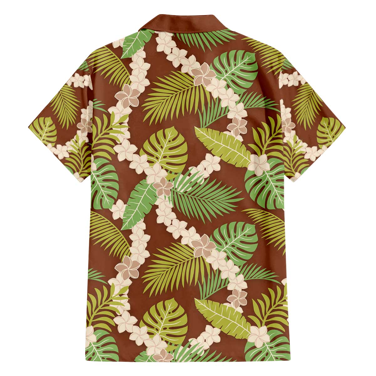 Brown Hawaii Plumeria Lei With Tropical Leaves Family Matching Off The Shoulder Long Sleeve Dress and Hawaiian Shirt LT14 - Polynesian Pride