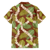 Brown Hawaii Plumeria Lei With Tropical Leaves Family Matching Off The Shoulder Long Sleeve Dress and Hawaiian Shirt LT14 - Polynesian Pride