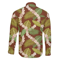 Brown Hawaii Plumeria Lei With Tropical Leaves Family Matching Off The Shoulder Long Sleeve Dress and Hawaiian Shirt LT14 - Polynesian Pride