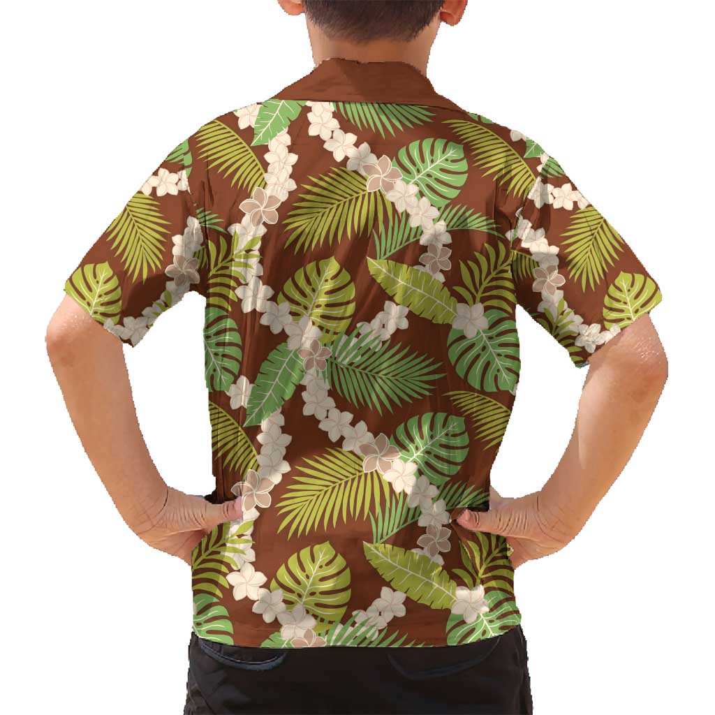 Brown Hawaii Plumeria Lei With Tropical Leaves Family Matching Puletasi and Hawaiian Shirt LT14 - Polynesian Pride