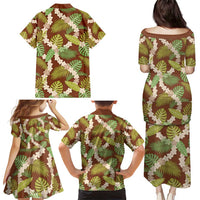 Brown Hawaii Plumeria Lei With Tropical Leaves Family Matching Puletasi and Hawaiian Shirt LT14 - Polynesian Pride