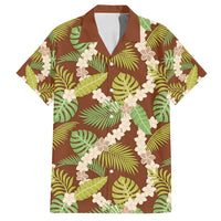 Brown Hawaii Plumeria Lei With Tropical Leaves Family Matching Puletasi and Hawaiian Shirt LT14 Dad's Shirt - Short Sleeve Brown - Polynesian Pride