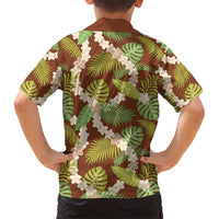Brown Hawaii Plumeria Lei With Tropical Leaves Family Matching Short Sleeve Bodycon Dress and Hawaiian Shirt LT14 - Polynesian Pride