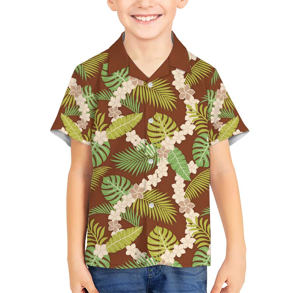 Brown Hawaii Plumeria Lei With Tropical Leaves Family Matching Short Sleeve Bodycon Dress and Hawaiian Shirt LT14 Son's Shirt Brown - Polynesian Pride