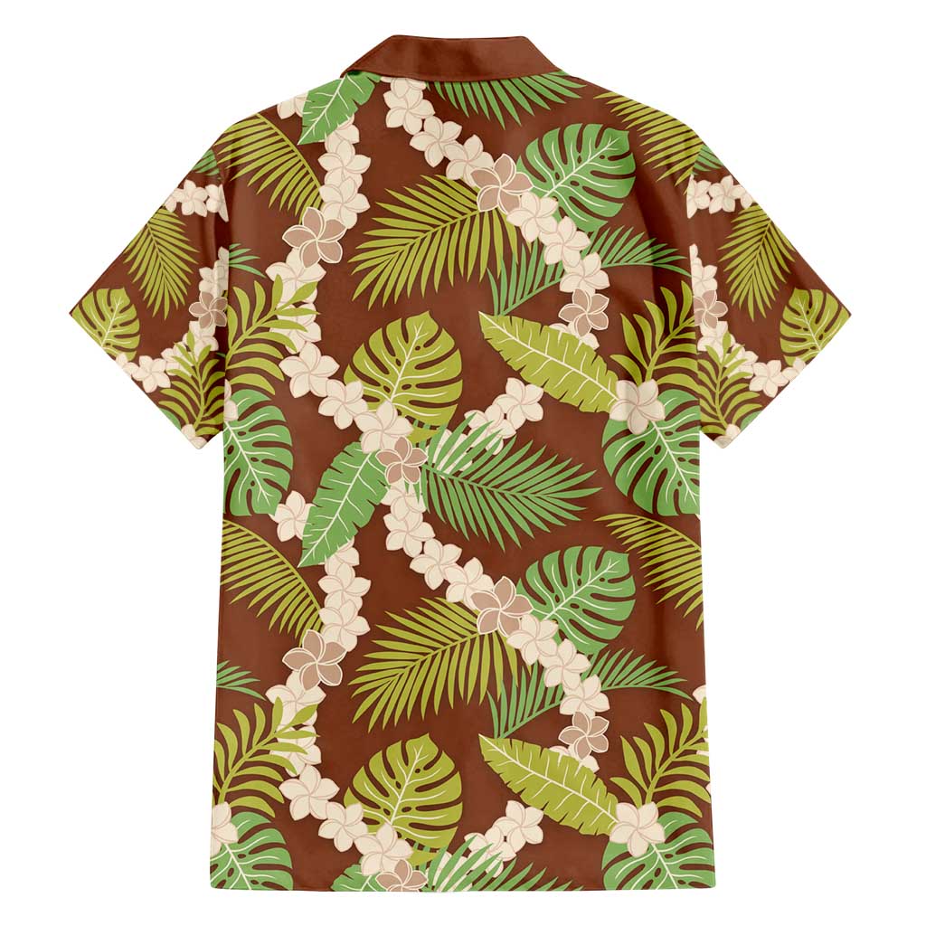 Brown Hawaii Plumeria Lei With Tropical Leaves Family Matching Summer Maxi Dress and Hawaiian Shirt