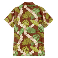 Brown Hawaii Plumeria Lei With Tropical Leaves Family Matching Summer Maxi Dress and Hawaiian Shirt
