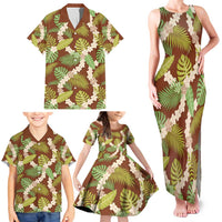 Brown Hawaii Plumeria Lei With Tropical Leaves Family Matching Tank Maxi Dress and Hawaiian Shirt
