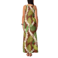 Brown Hawaii Plumeria Lei With Tropical Leaves Family Matching Tank Maxi Dress and Hawaiian Shirt
