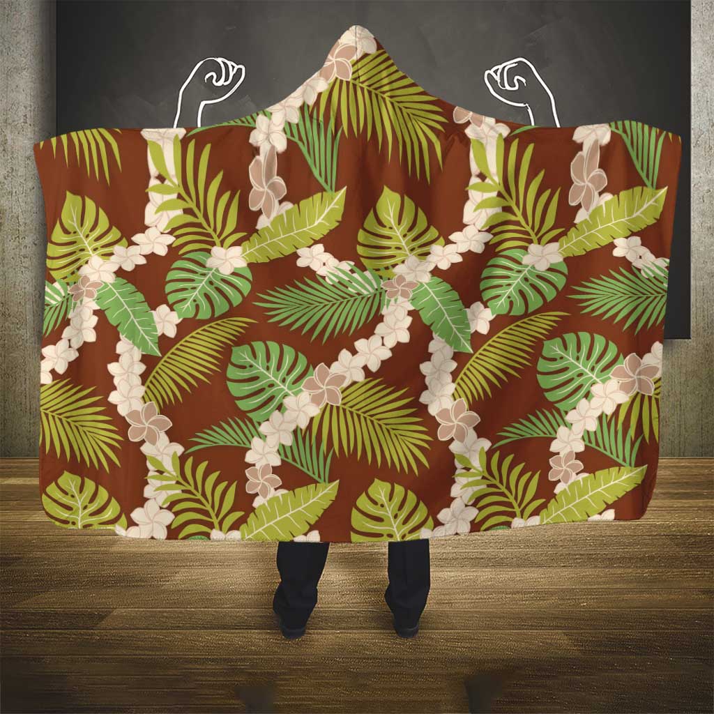 Brown Hawaii Plumeria Lei With Tropical Leaves Hooded Blanket