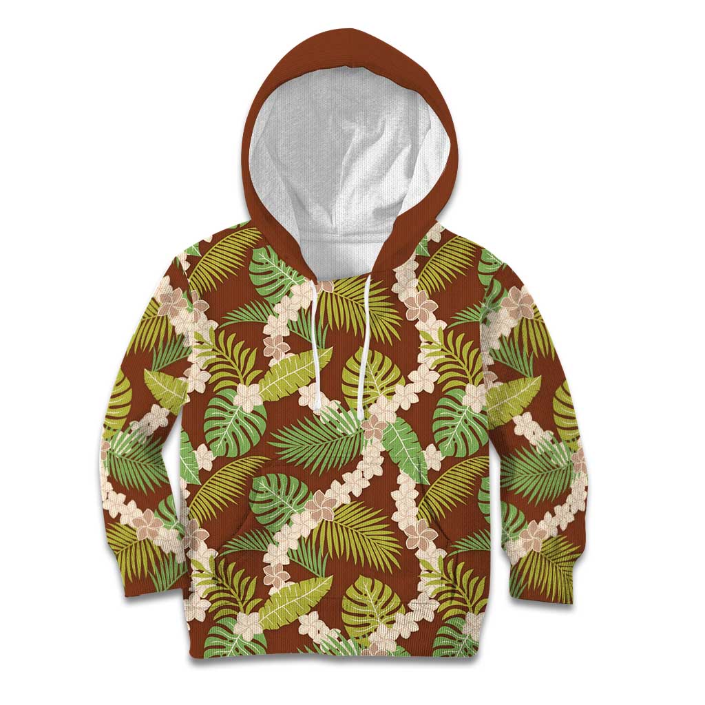 Brown Hawaii Plumeria Lei With Tropical Leaves Kid Hoodie