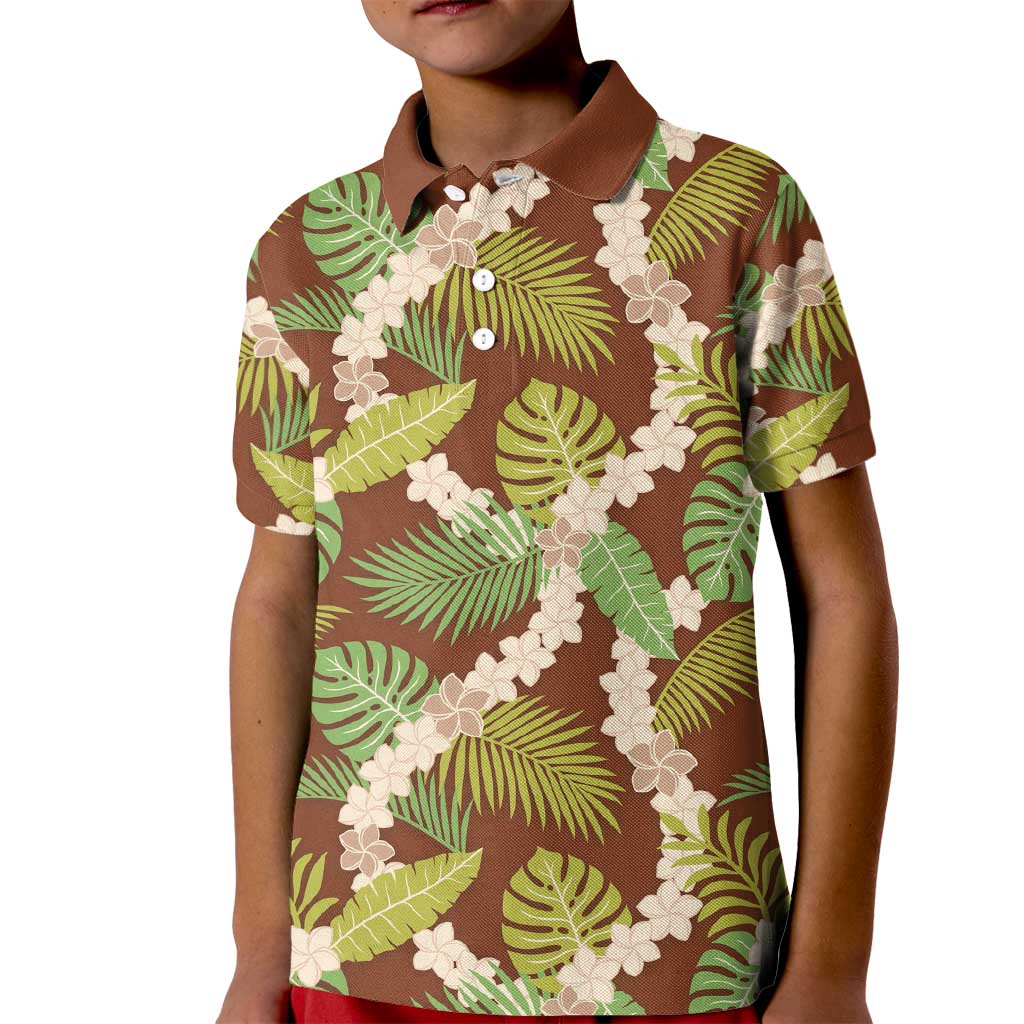 Brown Hawaii Plumeria Lei With Tropical Leaves Kid Polo Shirt