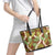 Brown Hawaii Plumeria Lei With Tropical Leaves Leather Tote Bag