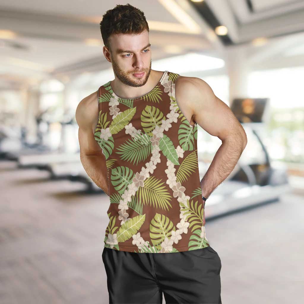 Brown Hawaii Plumeria Lei With Tropical Leaves Men Tank Top