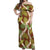 Brown Hawaii Plumeria Lei With Tropical Leaves Off Shoulder Maxi Dress