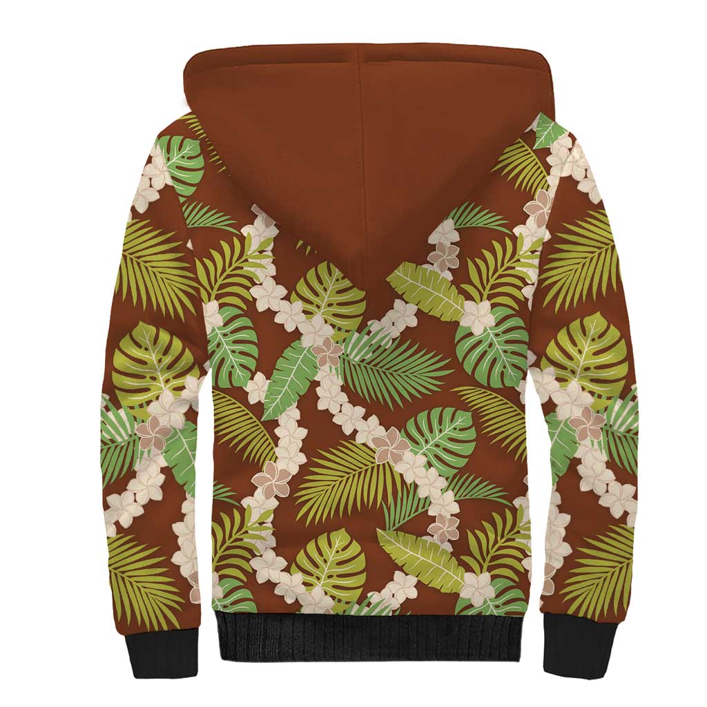 Brown Hawaii Plumeria Lei With Tropical Leaves Sherpa Hoodie