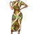 Brown Hawaii Plumeria Lei With Tropical Leaves Short Sleeve Bodycon Dress