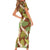 Brown Hawaii Plumeria Lei With Tropical Leaves Short Sleeve Bodycon Dress