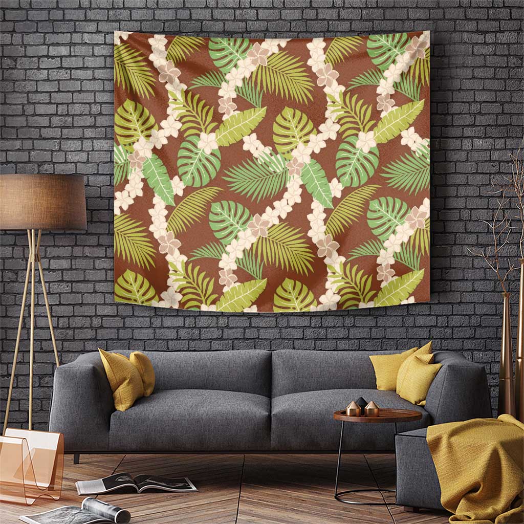 Brown Hawaii Plumeria Lei With Tropical Leaves Tapestry