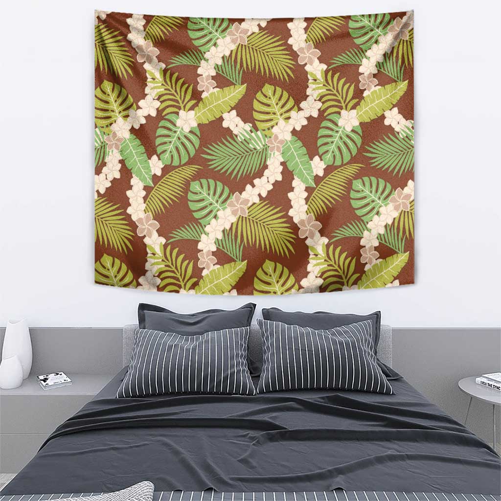 Brown Hawaii Plumeria Lei With Tropical Leaves Tapestry