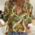 Brown Hawaii Plumeria Lei With Tropical Leaves Women Casual Shirt