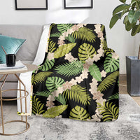 Black Hawaii Plumeria Lei With Tropical Leaves Blanket