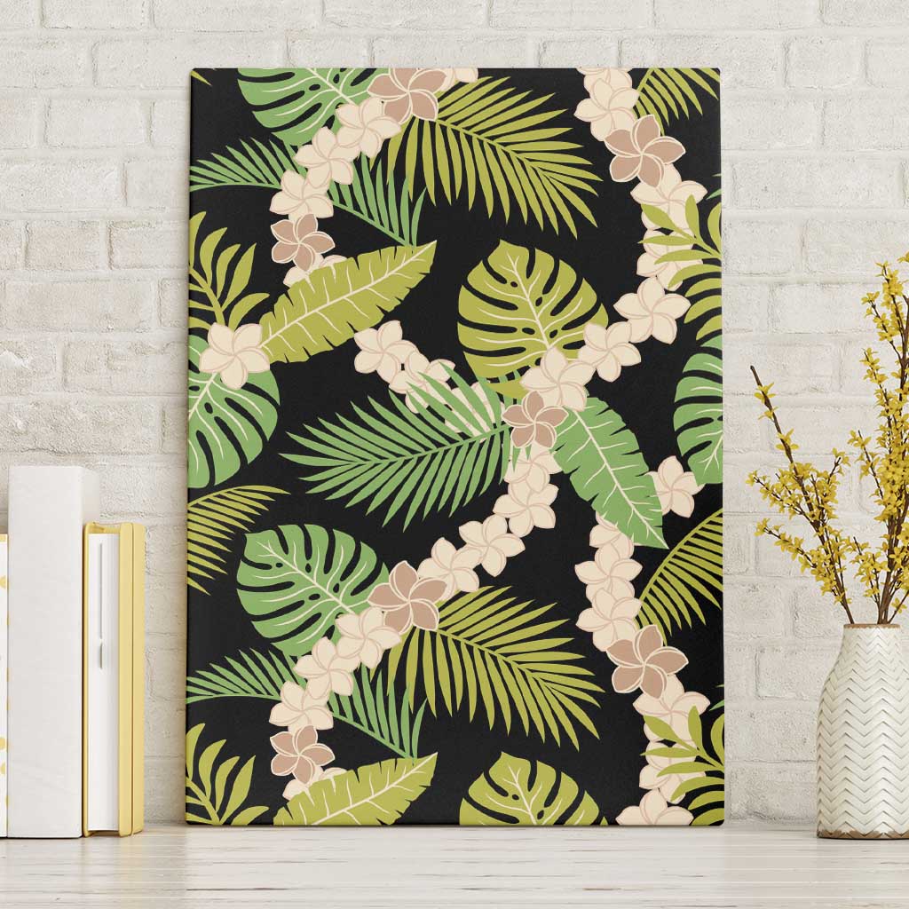 Black Hawaii Plumeria Lei With Tropical Leaves Canvas Wall Art