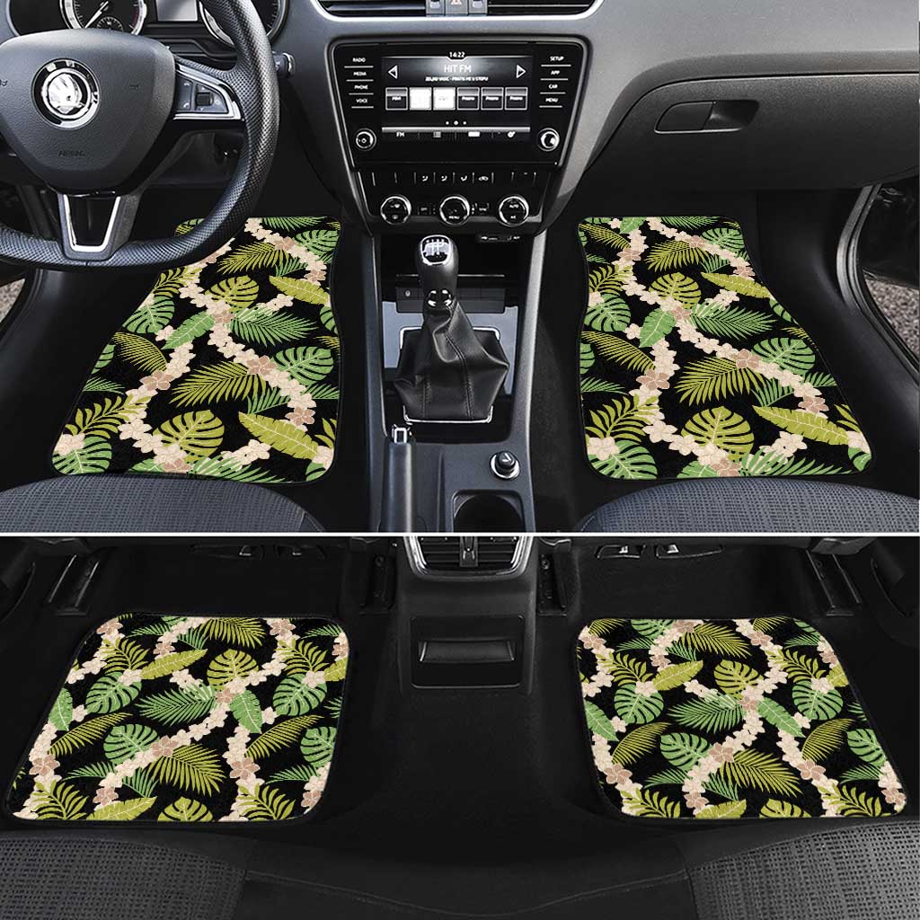 Black Hawaii Plumeria Lei With Tropical Leaves Car Mats