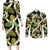 Black Hawaii Plumeria Lei With Tropical Leaves Couples Matching Long Sleeve Bodycon Dress and Long Sleeve Button Shirt