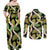 Black Hawaii Plumeria Lei With Tropical Leaves Couples Matching Off Shoulder Maxi Dress and Long Sleeve Button Shirt