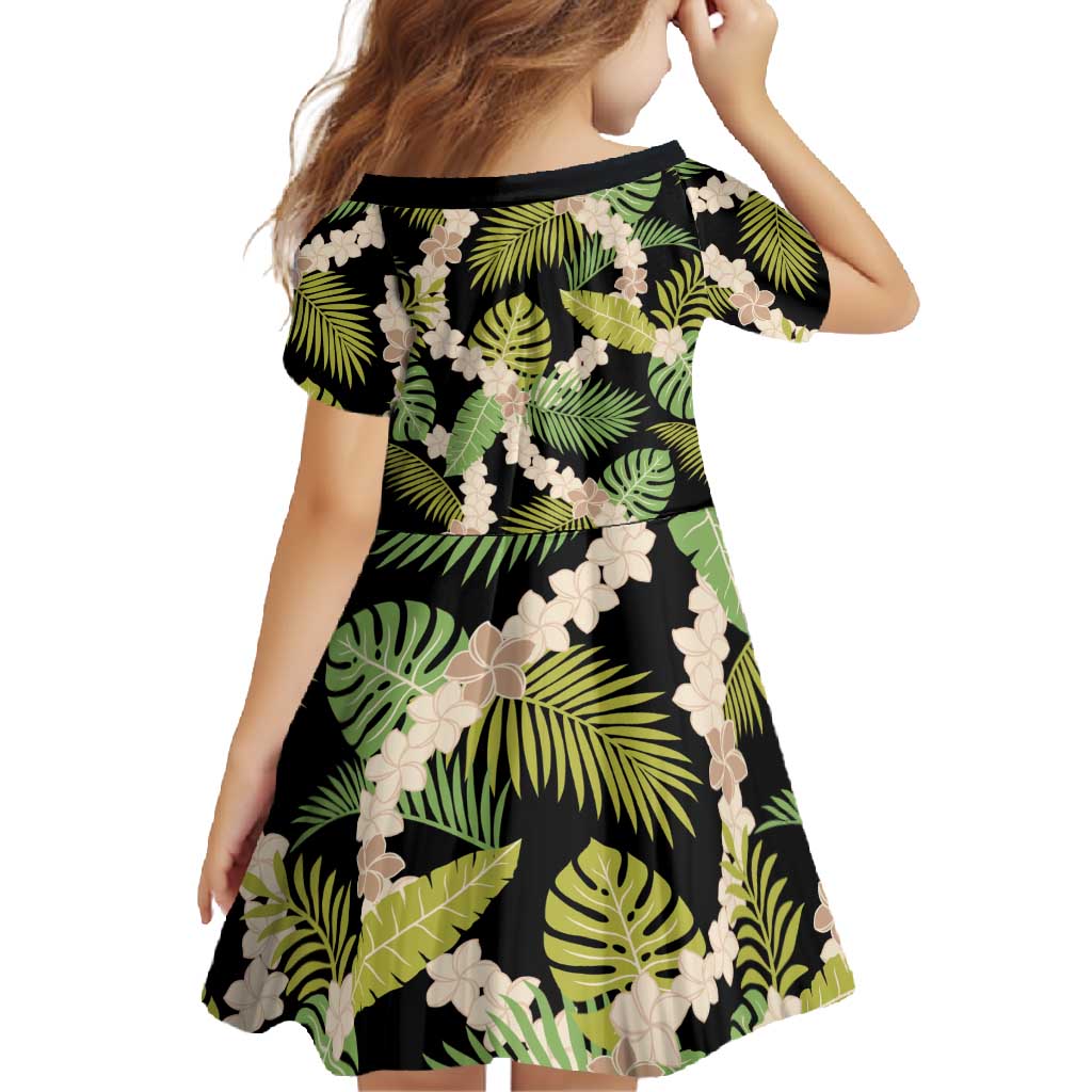 Black Hawaii Plumeria Lei With Tropical Leaves Family Matching Long Sleeve Bodycon Dress and Hawaiian Shirt LT14 - Polynesian Pride