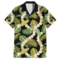 Black Hawaii Plumeria Lei With Tropical Leaves Family Matching Long Sleeve Bodycon Dress and Hawaiian Shirt LT14 Dad's Shirt - Short Sleeve Black - Polynesian Pride