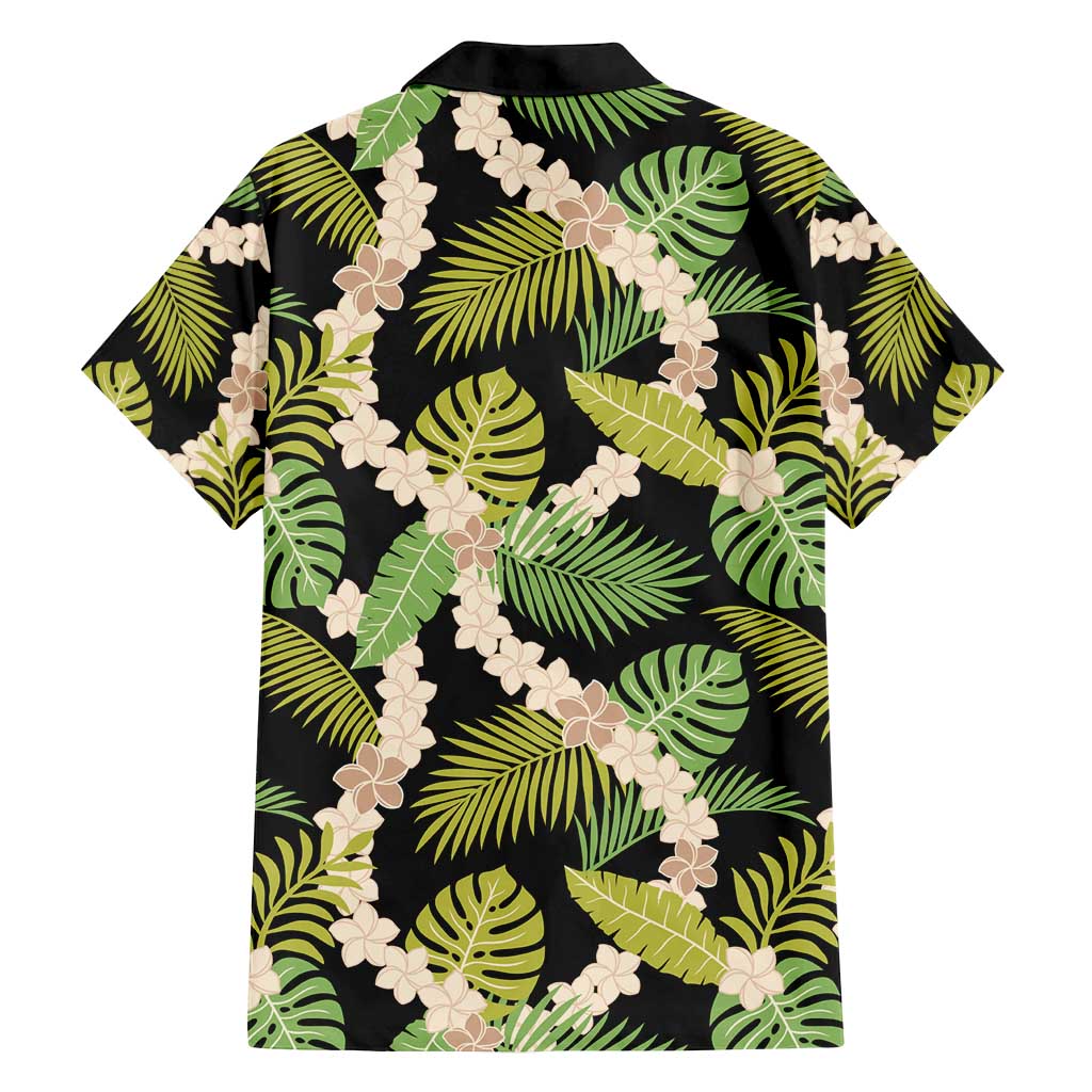 Black Hawaii Plumeria Lei With Tropical Leaves Family Matching Long Sleeve Bodycon Dress and Hawaiian Shirt LT14 - Polynesian Pride