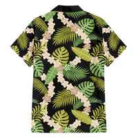 Black Hawaii Plumeria Lei With Tropical Leaves Family Matching Off Shoulder Maxi Dress and Hawaiian Shirt